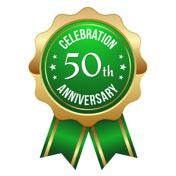 Emblema de aniversário de 50 anos dourado verde — Vetor de Stock