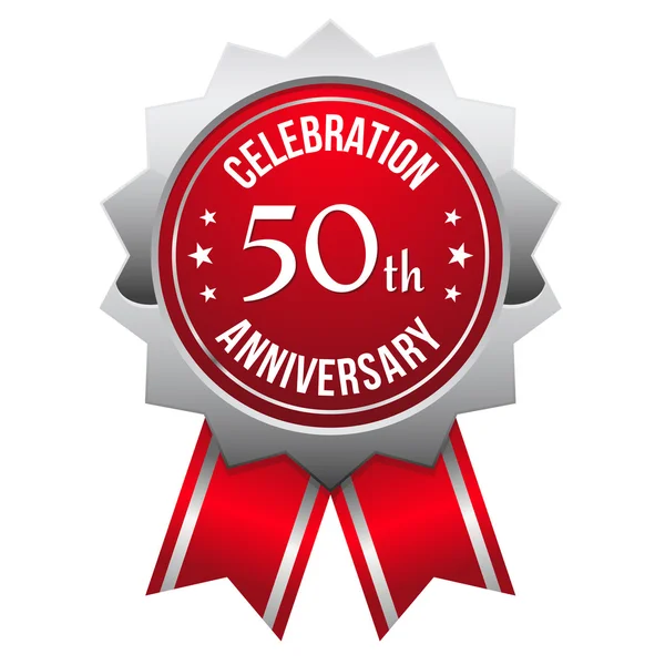 Red silver 50th year anniversary badge — Stock Vector