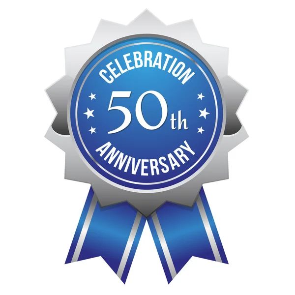 Emblema de aniversário de 50 anos de prata azul — Vetor de Stock