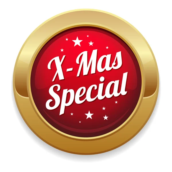 Big gold and red christmas special button — Stock Vector