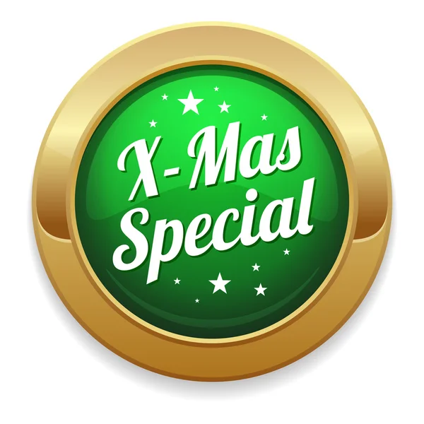 Big gold and green christmas special button — Stock Vector