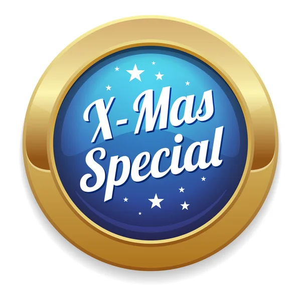 Big gold and blue christmas special button — Stock Vector