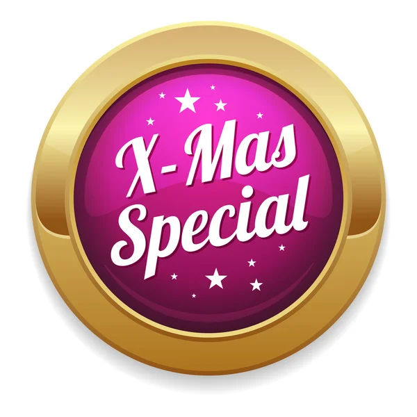 Big gold and purple christmas special button — Stock Vector