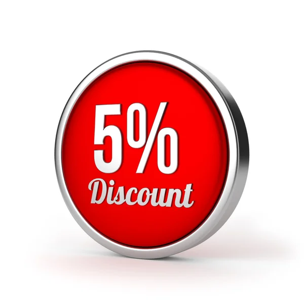 Red round five percent discount button with metallic border — Stock Photo, Image