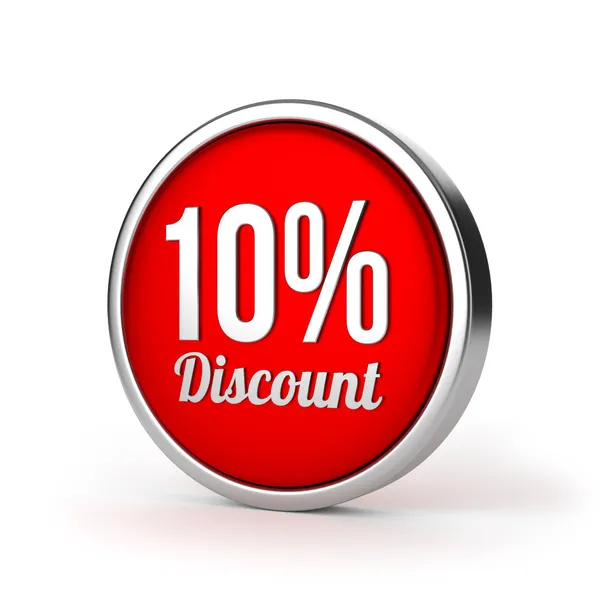 Red round 10 percent discount button with metallic border — Stock Photo, Image