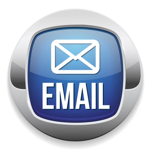 Tlačítko modré stříbrné e-mail s kovovým rámečkem — Stockový vektor