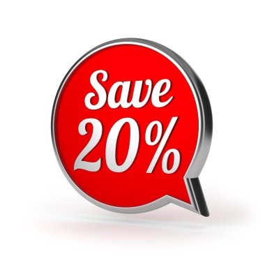 kırmızı yuvarlak tasarruf % 20'si konuşma balonu