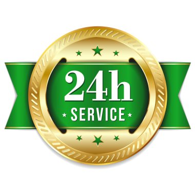 golden green 24 hour service button clipart