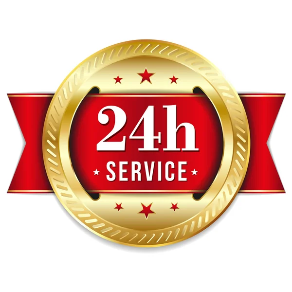 Golden red 24 hour service button — стоковый вектор