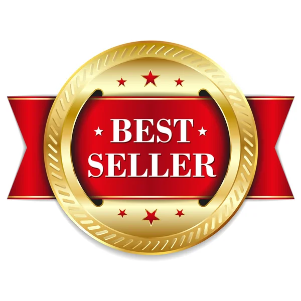 Distintivo de ouro vermelho best-seller — Vetor de Stock
