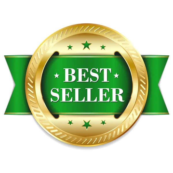 Guld grön bästa säljaren badge — Stock vektor