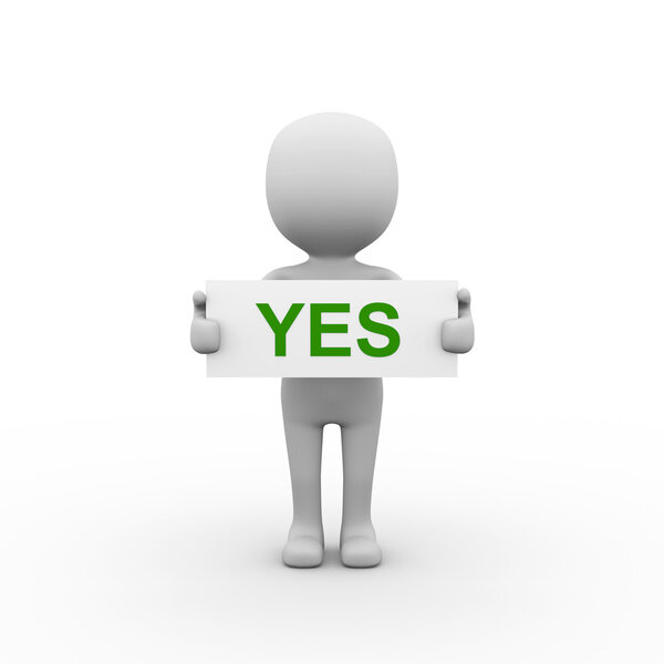 3d человек, человек со знаком "да" в руках
.