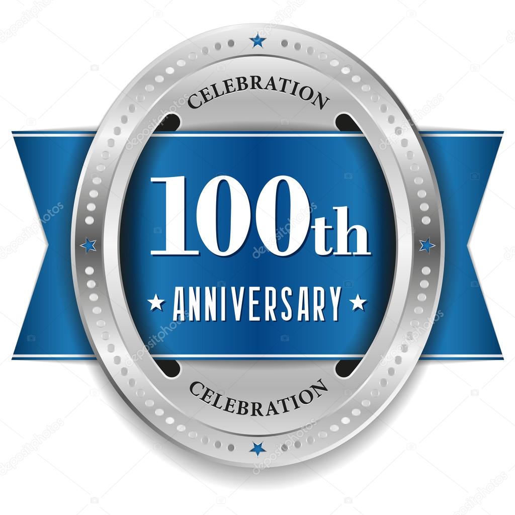 Blue 100 year anniversary badge