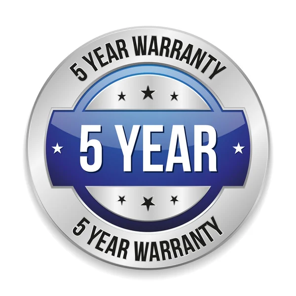 Blue  five year warranty button — Stock Vector