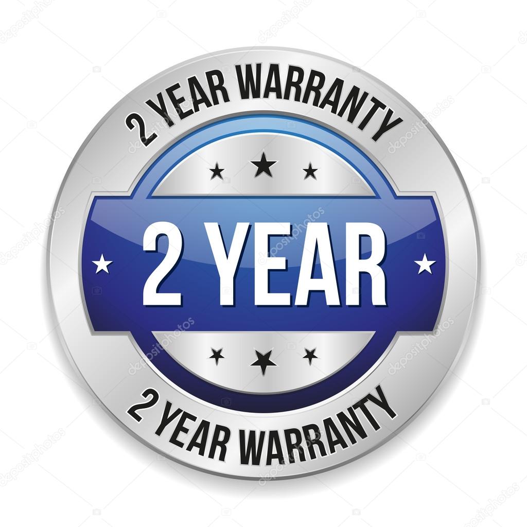 Blue two year warranty button