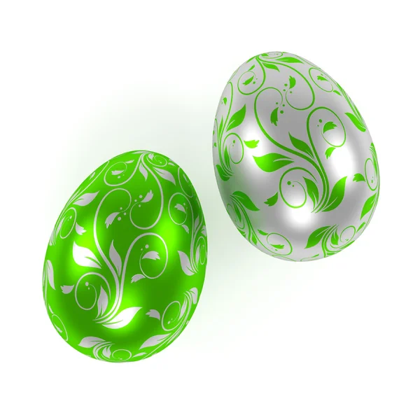 Huevos de Pascua plateados y verdes — Foto de Stock