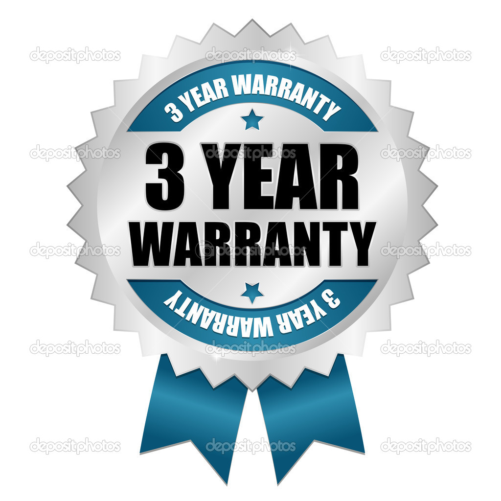 Silver blue 3 years warranty badge with ribbon