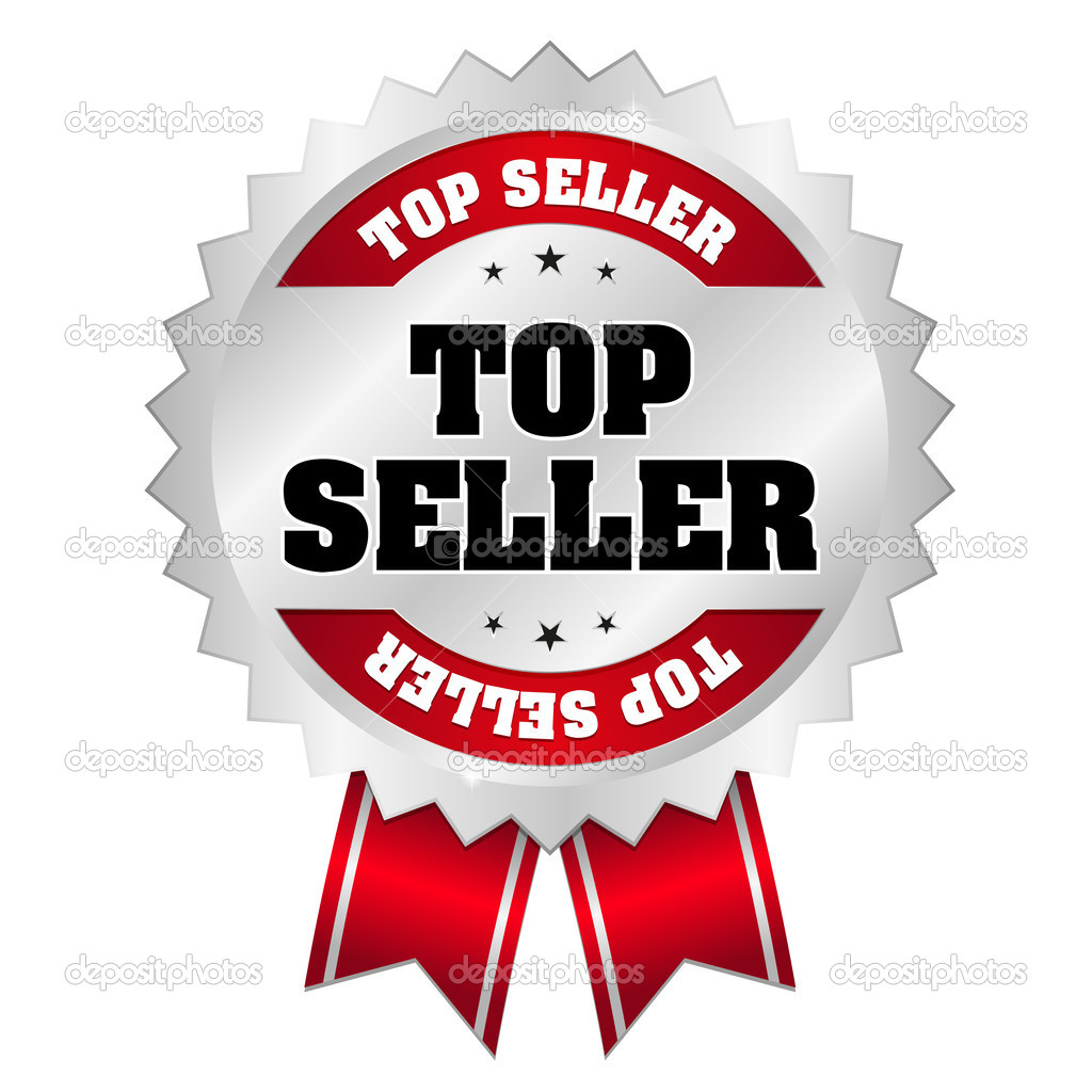 Silver red top seller badge with ribbon