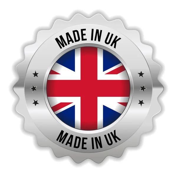 Ronde gemaakt in uk badge met chroom rand — Stockvector