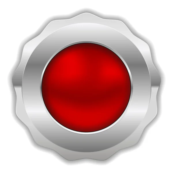Rode ronde badge met chroom rand — Stockvector