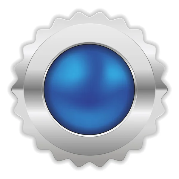 Blauwe ronde badge met chroom rand — Stockvector