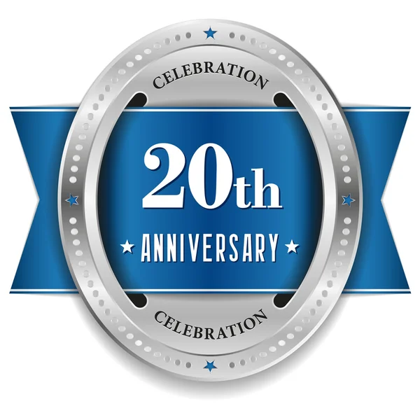 Blue twenty year anniversary badge — Stock Vector