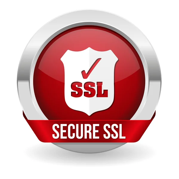 Kırmızı yuvarlak ssl sertifikalı düğmesi — Stok Vektör