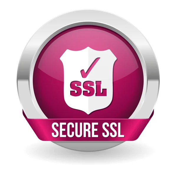 Purple round ssl certified button — Stock Vector