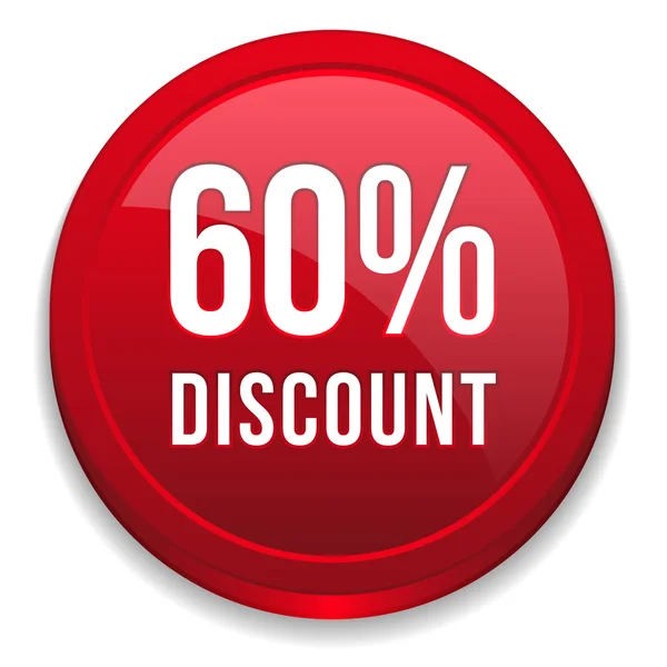 Red sixty percent discount button — Stock Vector