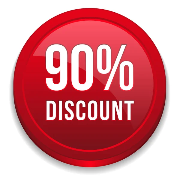 Red ninety percent discount button — Stock Vector