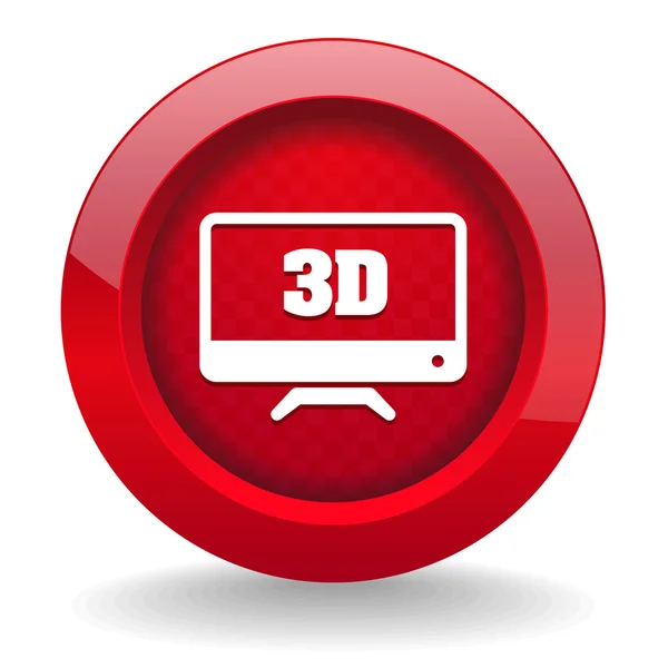 Roter runder Knopf mit 3D-TV-Symbol — Stockvektor