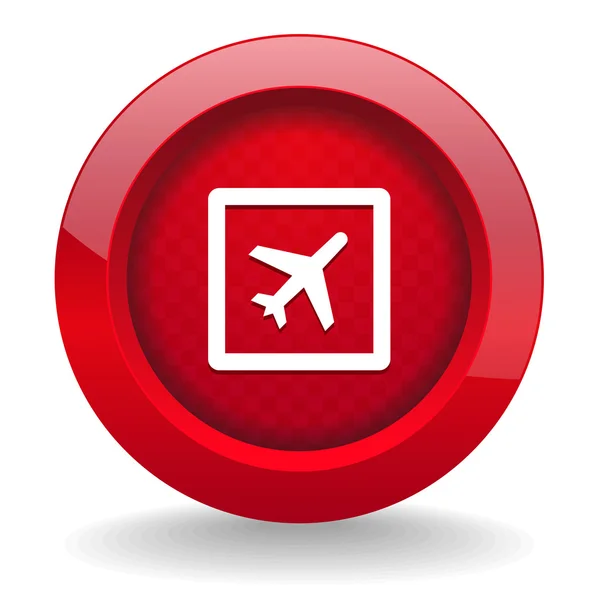 Red round button with airport icon — Stock Vector