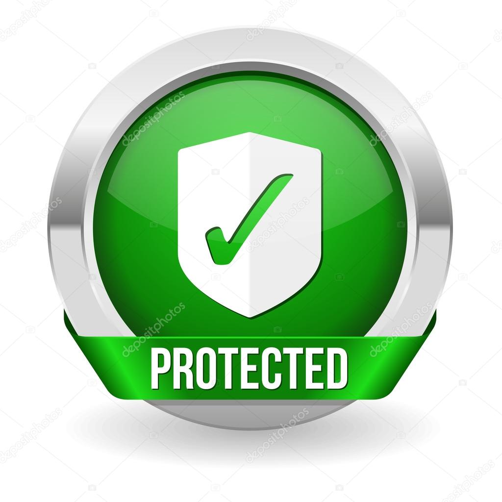 Green round protected button with metallic border