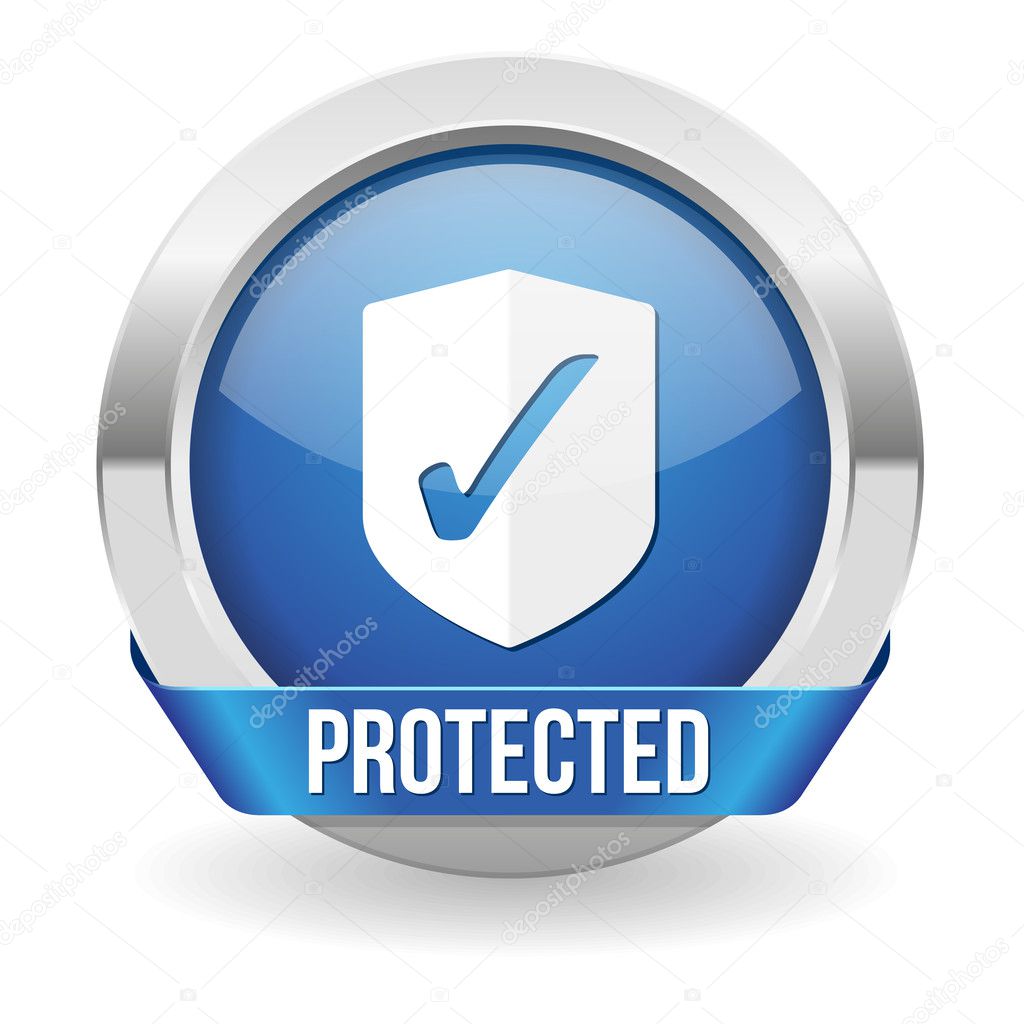 Blue round protected button with metallic border