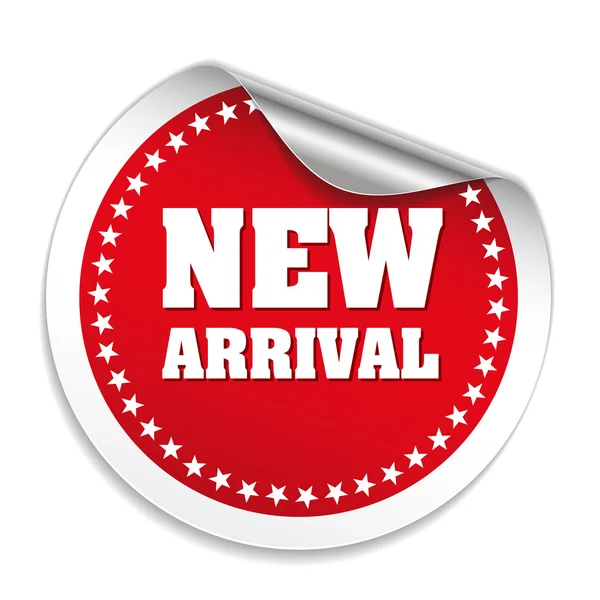 Red Round New Arrival etiqueta — Vetor de Stock