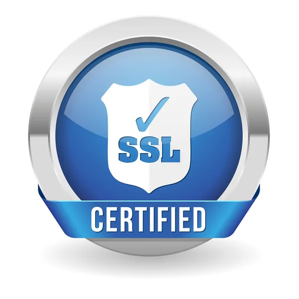 Blå runda ssl certifierade knappen — Stock vektor