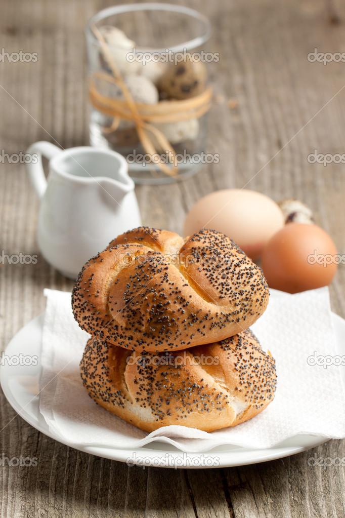 Fresh bread and eggs