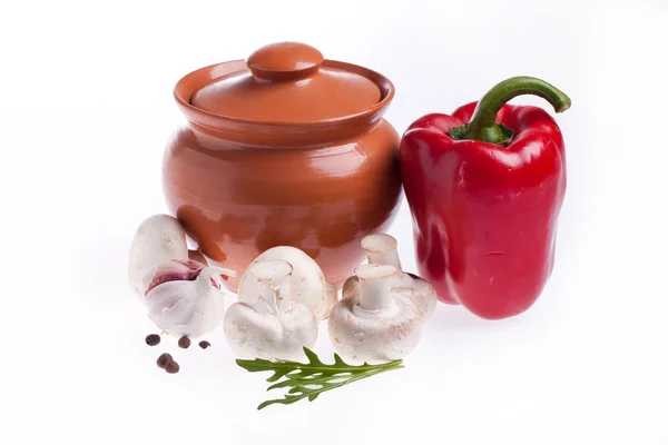 Kitchen pot and vegetables — Stock Image Kitchen pot and vegetables Royalty Free Stock Photos