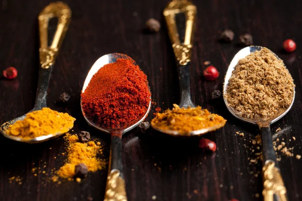 Set of spices in teaspoons — Stock Photo, Image