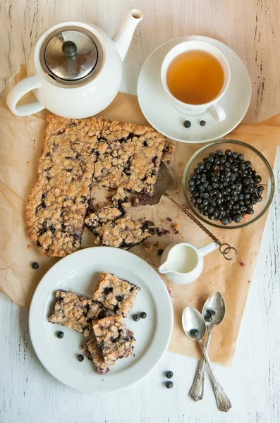 Breakfast with blueberry pie — Stock Photo, Image