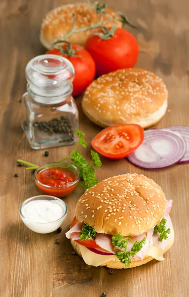 Hambúrguer fresco com legumes — Fotografia de Stock