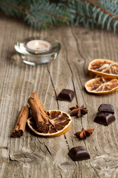 Cinnamon, anise, orange and chocolate — Stock Photo, Image