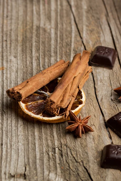 Cinnamon, anise, orange and chocolate — Stock Photo, Image