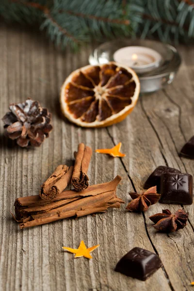 Cinnamon, anise, orange and chocolate — Stock Photo, Image