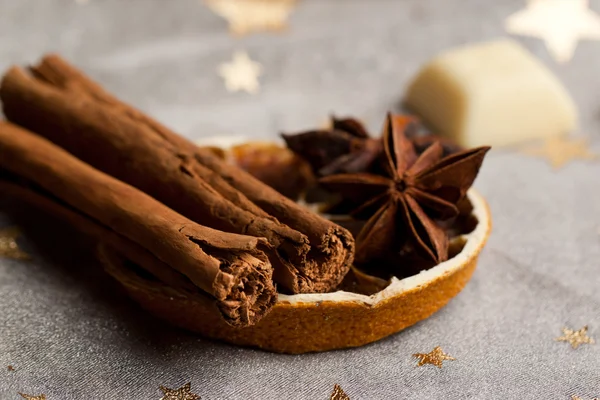 Cinnamon, anise, orange — Stock Photo, Image
