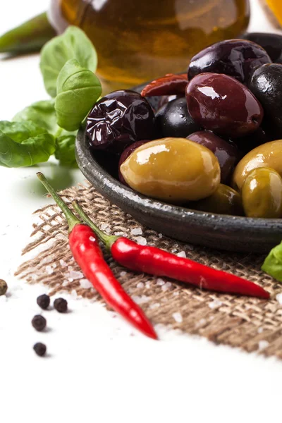 Mix of olives and chili pepper — Stock Photo, Image