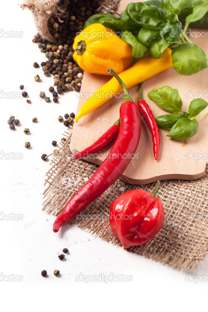 Hot chili peppers with basil