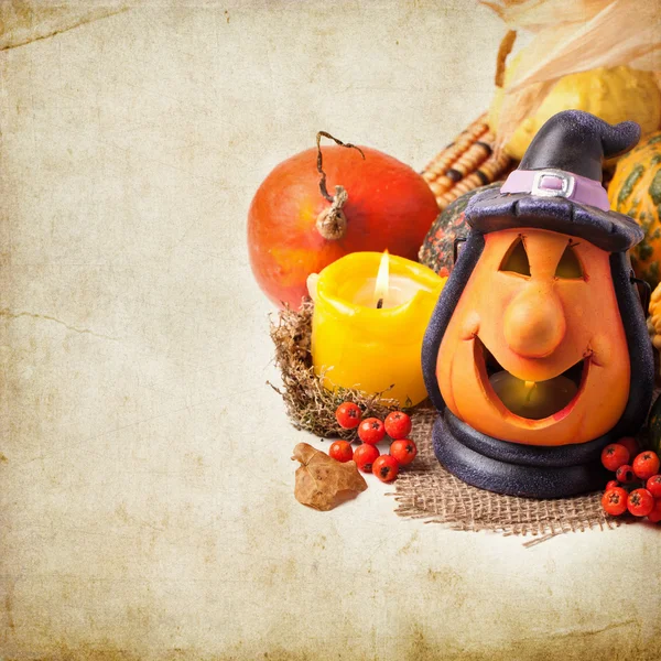 Halloween lantern and pumpkins — Stock Photo, Image