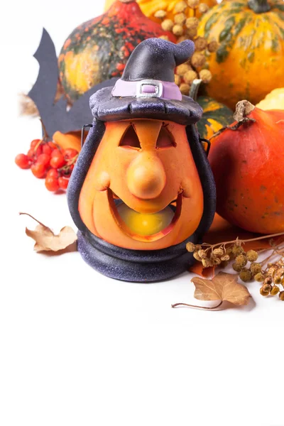 Halloween lantern and pumpkins — Stock Photo, Image