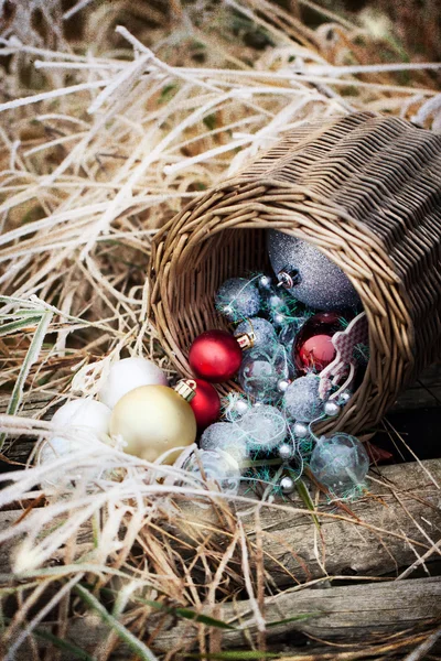 Basket with christmas toys — Stock Photo, Image